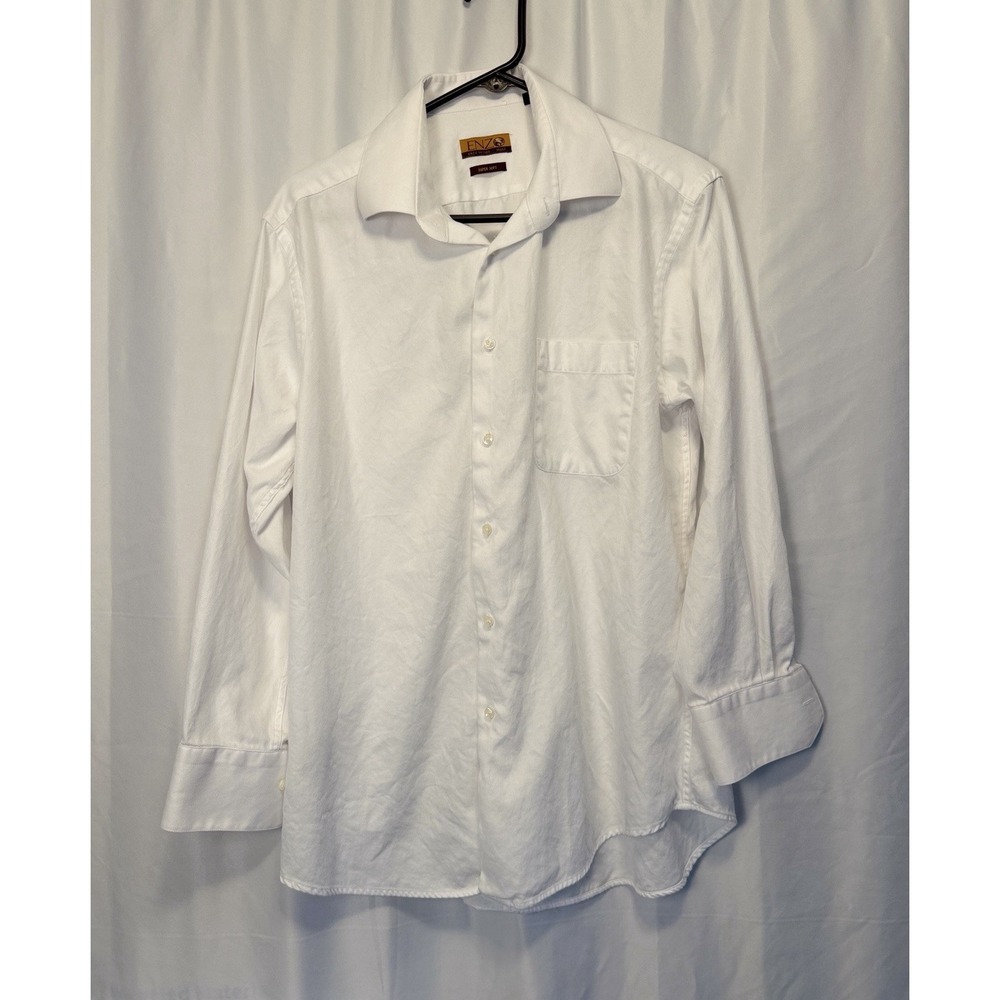 Enzo Super Soft Men's Large Button Up White Shirt 16 1/2  34/35